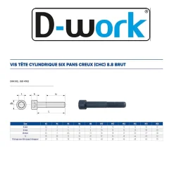 10 Vis Métaux Tête Cylindrique 6 Pans Creux CHC F/Partiel 18 x 200 mm - DIN 912 - 8.8 - Brut --D-Work Hot