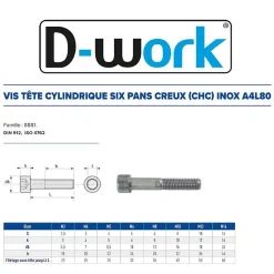 200 Vis Métaux Tête Cylindrique 6 Pans Creux CHC 4 x 10 mm - DIN 912 - Inox A4L80 --D-Work Sale
