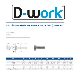 200 Vis Métaux Tête Fraisée 6 Pans Creux FHC 3 x 30 mm - DIN 7991 - Inox A2 --D-Work New