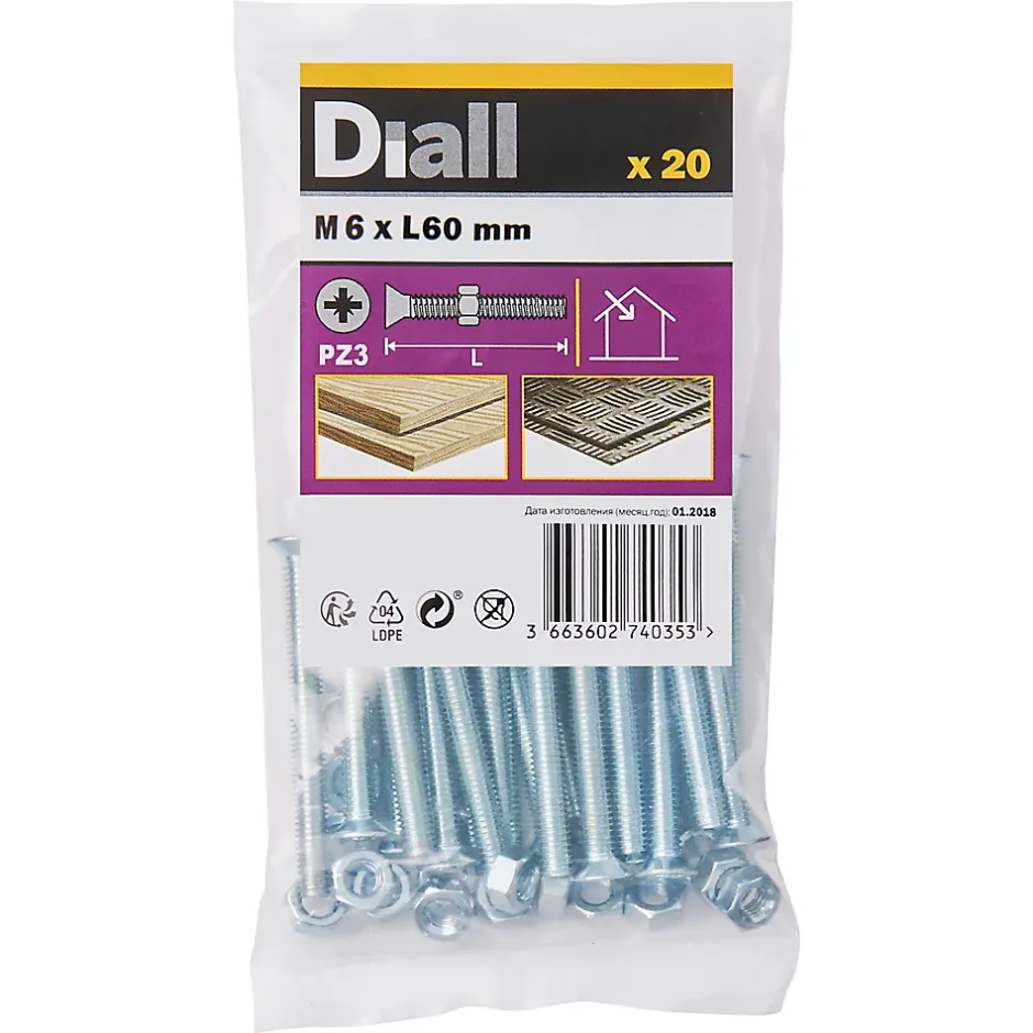 20 vis métaux tête fraisée acier zingué 6 x 60 mm-Diall Sale