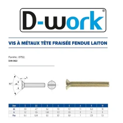200 Vis Métaux Tête Fraisée Fendue 4 x 50 mm - DIN 963 - Laiton -^D-Work