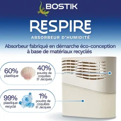 Absorbeur d'humidité avec 2 tablettes de 250 g Respire pour surface de 25 m²-Bostik