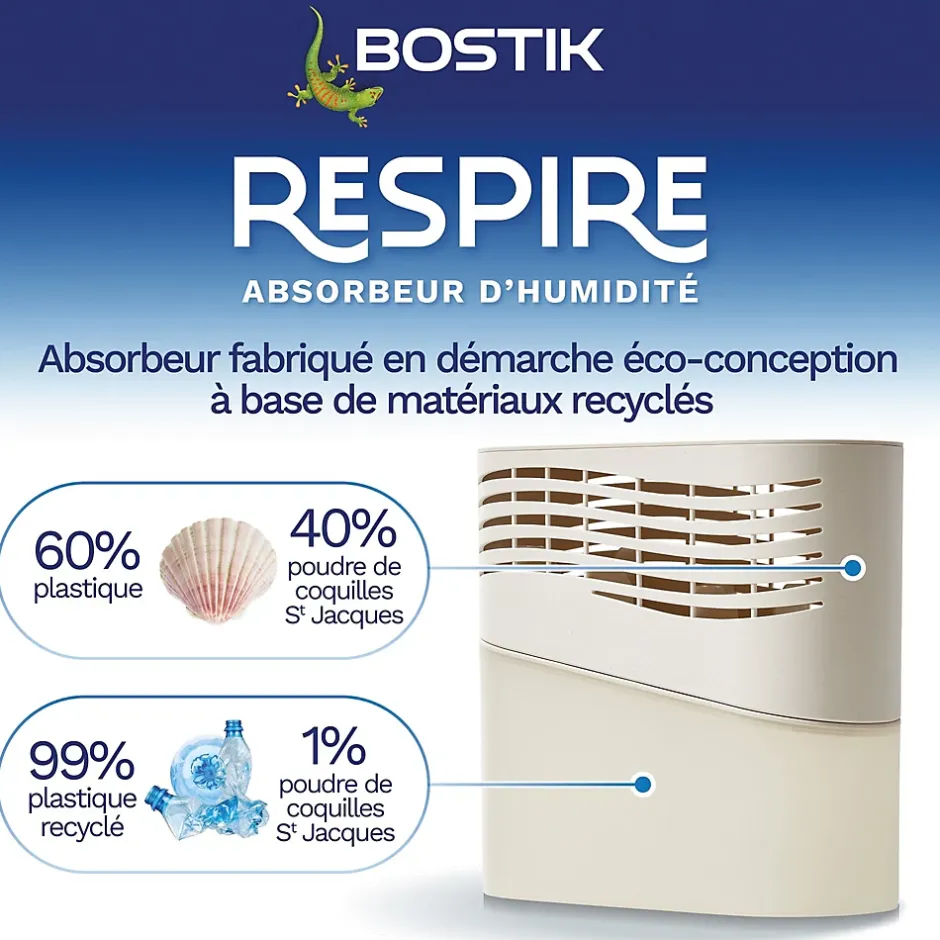 Absorbeur d'humidité avec 2 tablettes de 250 g Respire pour surface de 25 m²-Bostik