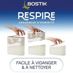 Absorbeur d'humidité avec 2 tablettes de 250 g Respire pour surface de 25 m²-Bostik