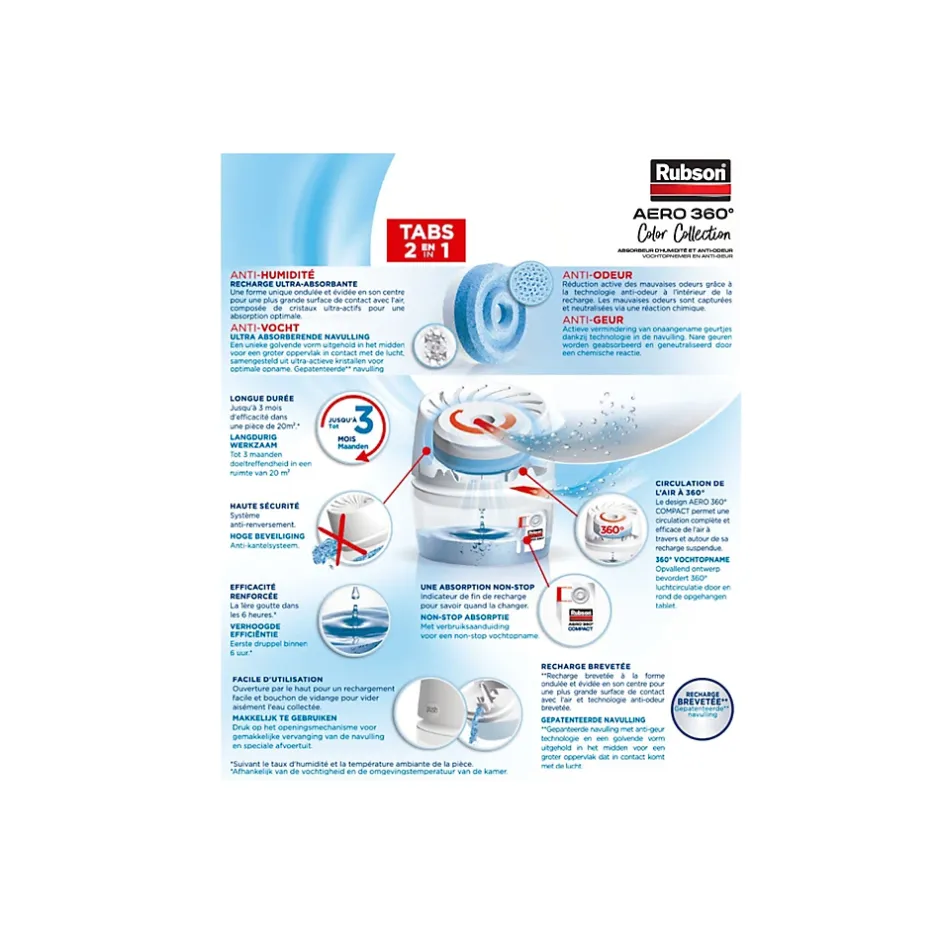 Absorbeur d'humitidé anti-odeur Aéro 360 20m2 coloris pêche^Rubson Discount