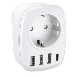 Adaptateur prise voyage UE/UK - 4 ports USB --Voltman Hot