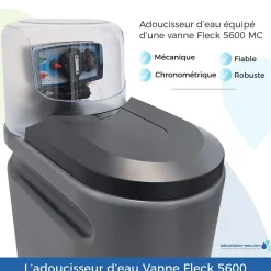 Adoucisseur d'Eau 20L Fleck 5600 MC Mécanique Chronométrique Anti Calcaire Fabriqué En France^Toodo Hot