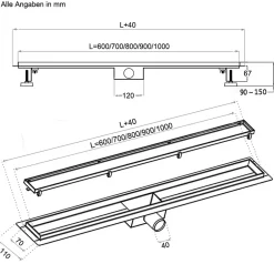 AICA caniveau de douche en acier inoxydable italien 2 en 1, réglable en hauteur avec désodorisant - 130 cm^AICA Sanitaire Sale
