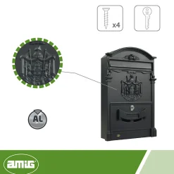 - Boîte aux lettres 4 - 400 x 240 x 80 mm - Aluminium - Noir^Amig Outlet