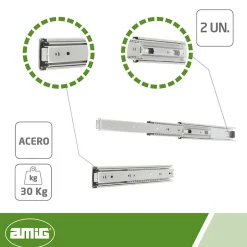 AMIG - Coulisse pour tiroir à bille 35 - 500 x 45 mm - Acier - Zingué^ Sale