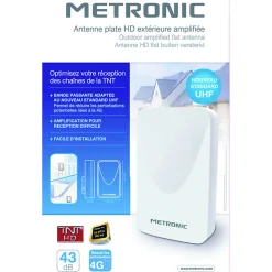Antenne d'extérieur plate HD amplifiée 43 dB compatible 4K - blanche^Metronic Best