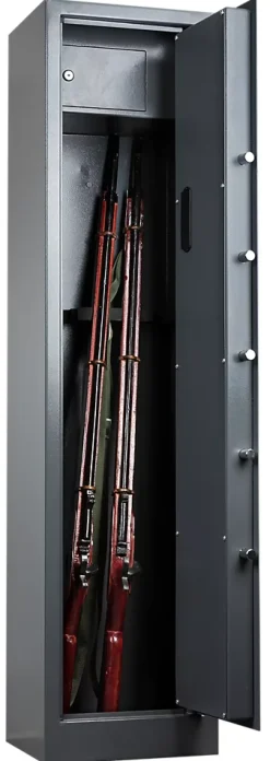 Armoire à fusils serrure électronique – 5 armes avec coffre intérieur, acier gris – 120 L – l.35 x H.145 x P.30 cm-Smith & Locke Sale