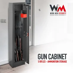 Armoire à fusils 315X205X1380mm avec coffre intérieur - 5 fusils - Workmen Security-Work Men Online
