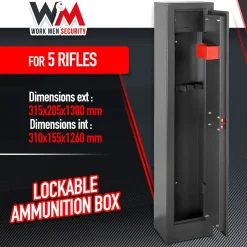 Armoire à fusils 315X205X1380mm avec coffre intérieur - 5 fusils - Workmen Security-Work Men Online