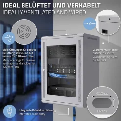 Armoire serveur 19" boîtier réseau murale gris en acier rack 16U 600x450x850 mm-ECD Germany