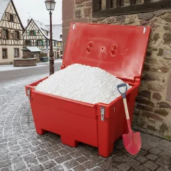 Bac à sable incendie/ à sel de déneigement 200l + grenouillères + pelle^Plast'Up Rotomoulage Discount