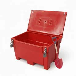 Bac à sable incendie/ à sel de déneigement 200l +grenouillères + cadenas + pelle^Plast'Up Rotomoulage Hot