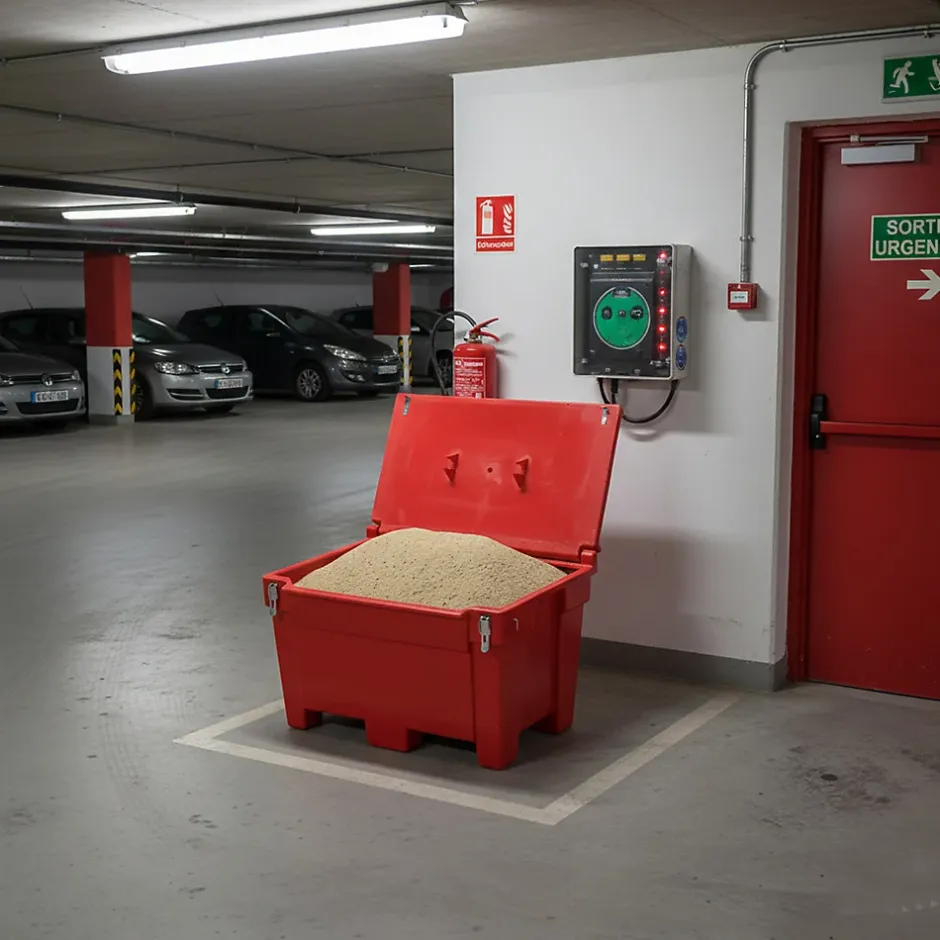 Bac à sable incendie/ à sel de déneigement 200l + grenouillères^Plast'Up Rotomoulage Best