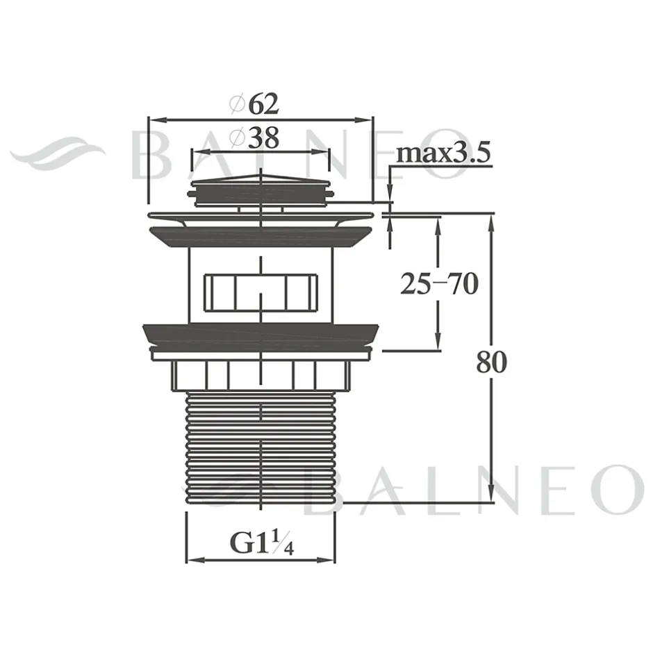 Bonde de lavabo en laiton Click-Clack modèle B avec trop-plein doré-Balneo Online