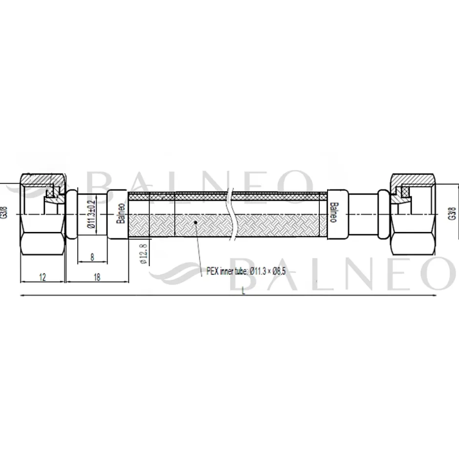 Flexible d'alimentation 3/8" x 3/8" 40 cm noir tuyau PEX avec tresse^Balneo Hot