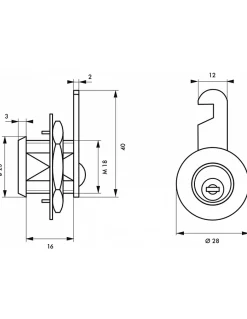 Batteuse avec came pour boîte aux lettres, nickel, longueur 18mm, 2 clés --Thirard Outlet
