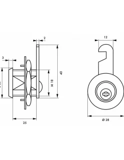 Batteuse avec came pour boîte aux lettres, nickel, longueur 25mm, 2 clés -^Thirard Online