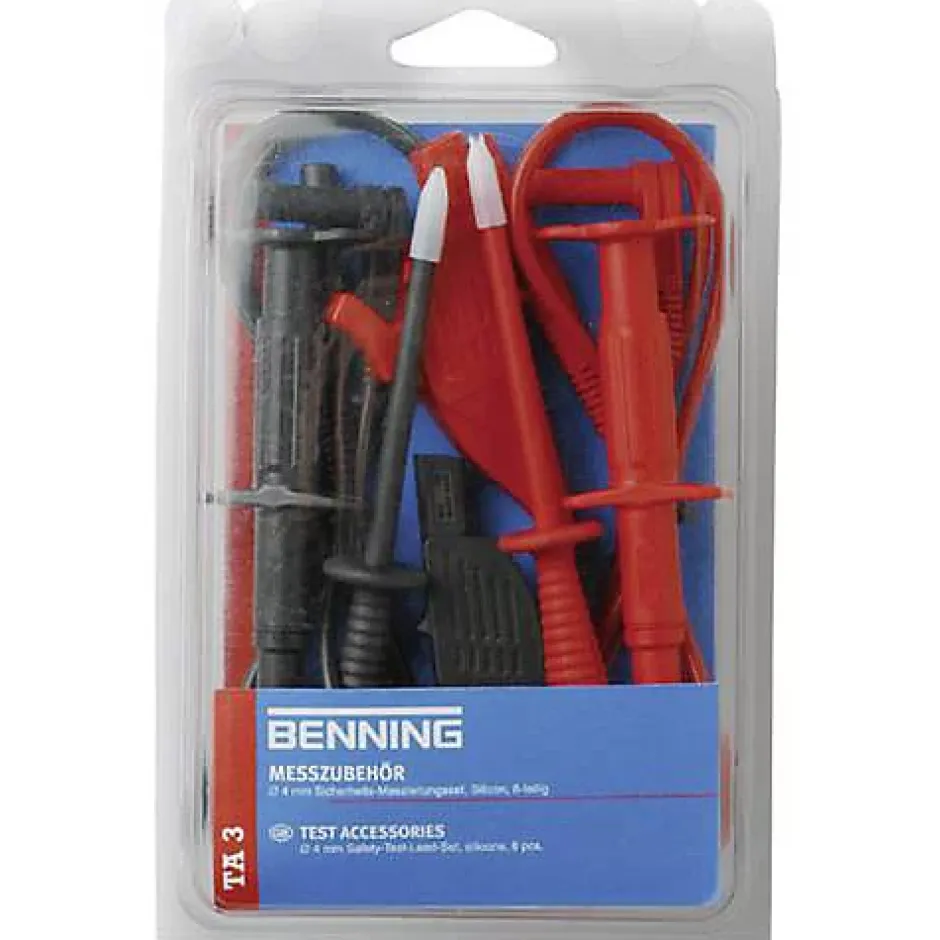 TA 3 Set de cordons de mesure de sécurité 1 m, bananes mâles 4 mm, rouge et noir^Benning Outlet