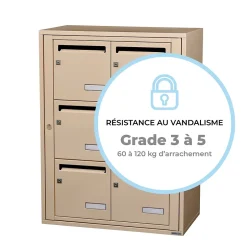 Bloc collectif , 2x3, grade 3, simple face, Intérieur, fixation murale, Ivoire RAL 1015 finition brillante-Leabox.com Discount