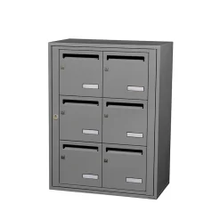 Bloc collectif , 2x3, grade 3, simple face, Intérieur, fixation murale, Gris poussière RAL 7037 finition brillante^Leabox.com Clearance