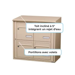 Bloc collectif , 2x2, grade 3, simple face, Extérieur, fixation murale, Ivoire RAL 1015 finition brillante-Leabox.com Hot