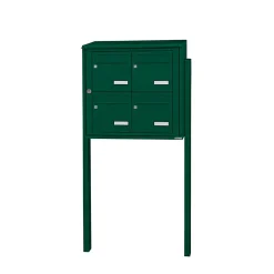 Bloc collectif , 2x2, grade 3, simple face, Extérieur, fixation sur pieds à sceller, Vert mousse RAL 6005 brillant^Leabox.com Clearance