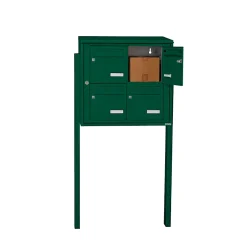 Bloc collectif , 2x2, grade 3, simple face, Extérieur, fixation sur pieds à sceller, Vert mousse RAL 6005 brillant^Leabox.com Clearance