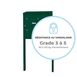 Bloc collectif , 2x2, grade 3, simple face, Extérieur, fixation sur pieds à sceller, Vert mousse RAL 6005 brillant^Leabox.com Clearance