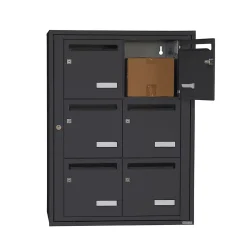 Bloc collectif , 2x3, grade 3, simple face, Intérieur, fixation murale, gris anthracite RAL 7016 finition brillante^Leabox.com