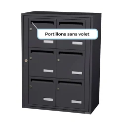 Bloc collectif , 2x3, grade 3, simple face, Intérieur, fixation murale, gris anthracite RAL 7016 finition brillante^Leabox.com