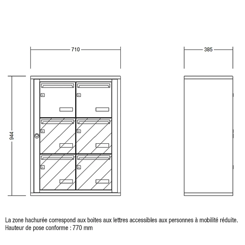 Bloc collectif , 2x3, grade 3, simple face, Intérieur, fixation murale, gris anthracite RAL 7016 finition brillante^Leabox.com