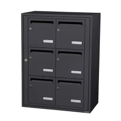 Bloc collectif , 2x3, grade 3, simple face, Intérieur, fixation murale, gris anthracite RAL 7016 finition brillante^Leabox.com