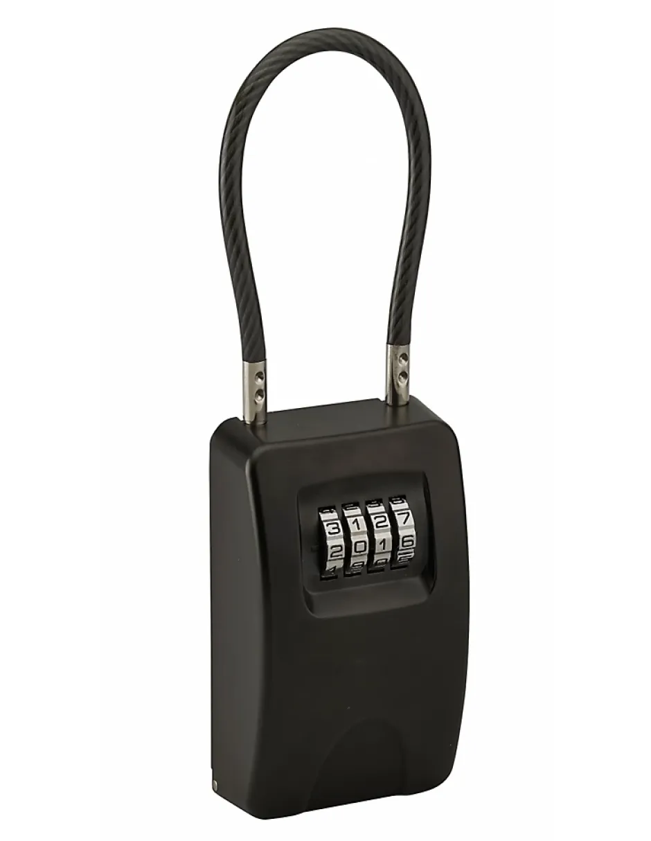 Boite à clé à combinaison, 4 chiffres, acier, 47x75mm, avec câble, noir --Thirard