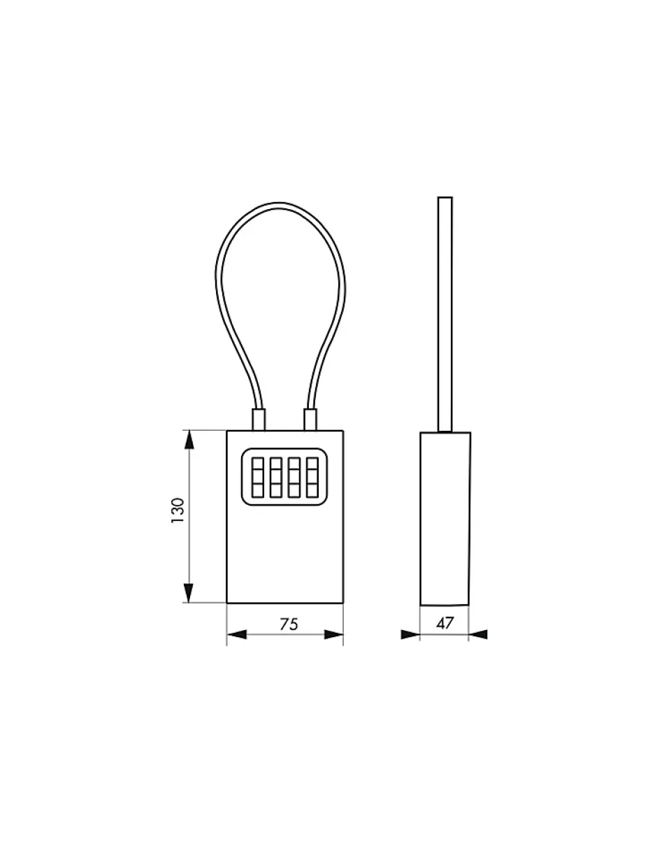 Boite à clé à combinaison, 4 chiffres, acier, 47x75mm, avec câble, noir --Thirard
