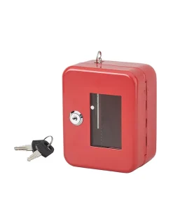 Boite à clés vitrée murale, acier, vitre interchangeable, 152x118x80mm, 2 clés, rouge --Thirard Hot