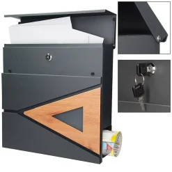Boite aux lettres anthracite, aspect bois avec rouleau a journaux et pied support-Ml-Design New