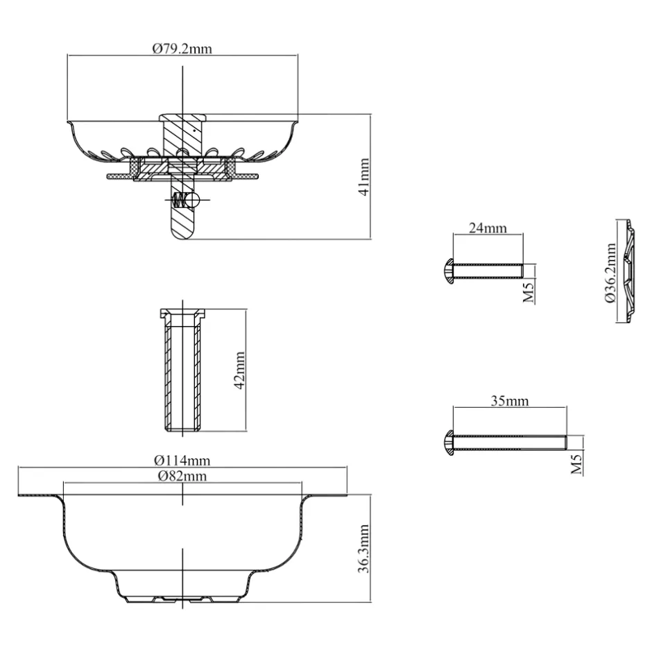 Bonde à panier doré pour évier 80 mm Waste Basket- Clearance