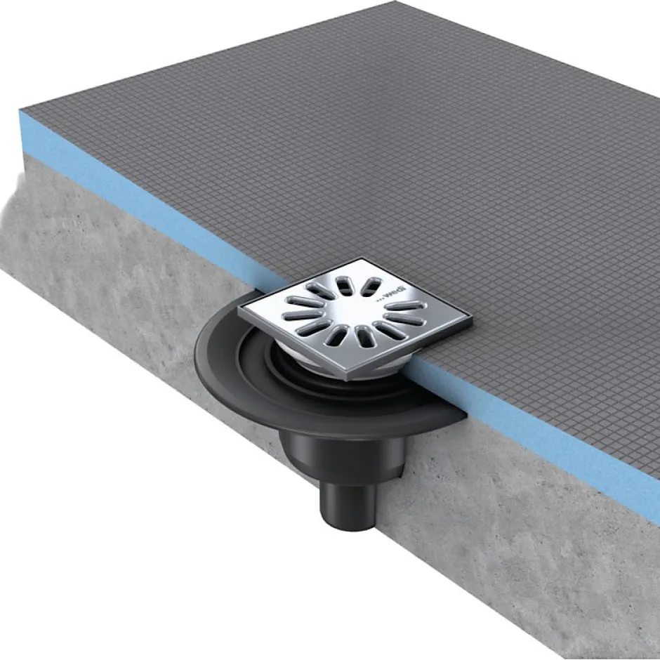 Bonde de douche sortie verticale avec grille carrée^Wedi Best