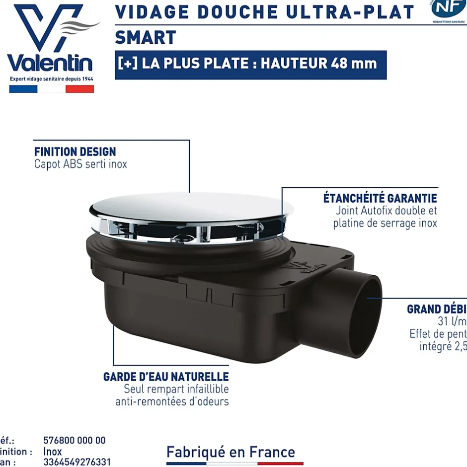 Bonde de douche ultra plate Smart Ø90mm^Valentin Discount