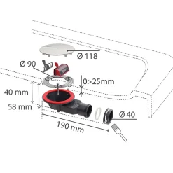 Bonde de douche SLIM + ø40 mm dôme ABS.-Wirquin