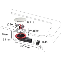 Bonde de douche SLIM + ø40 mm dôme métal-Wirquin New