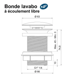 Bonde de lavabo à écoulement libre Ø 66 mm laiton blanc-Rousseau Online