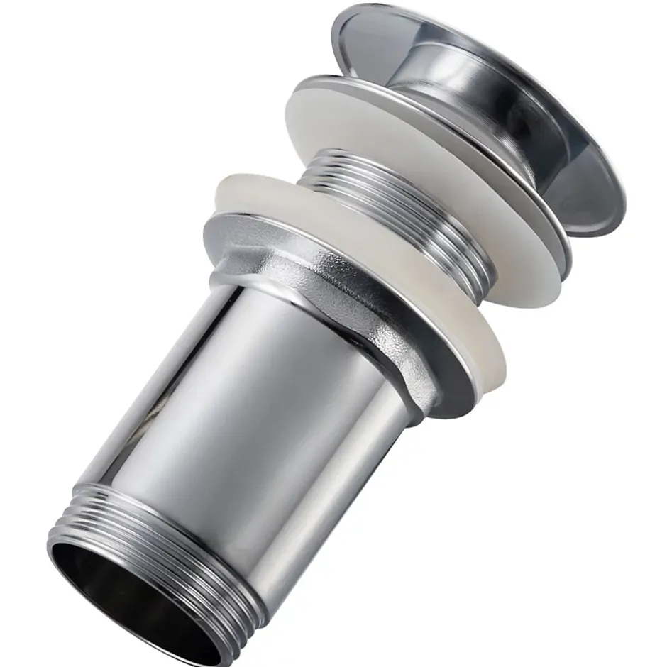 Bonde de lavabo en laiton Click-Clack modèle K LONG universelle pour lavabo 1/4 de pouce sans trop-plein chromée-Balneo Online