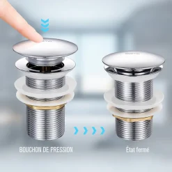 Bonde de Lavabo Pop-up en Laiton sans Trop-plein Chromé G 1-1/4