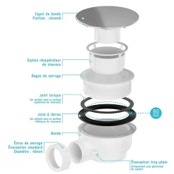 Bonde pour receveur de douche Pure 2/Pedra, capot chrome,-Galedo